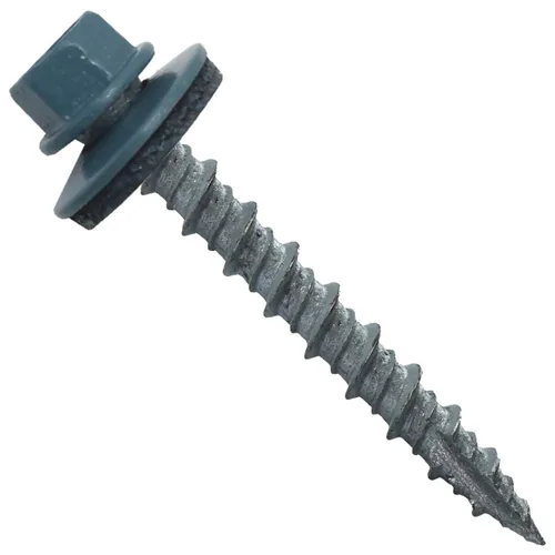 Vista 33 de 10 tornillos para techos de metal gris ABC de 1-1/2 pulgadas, cabezal de arandela hexagonal, arranque automático/roscado, arandela EPDM. 1 bolsa