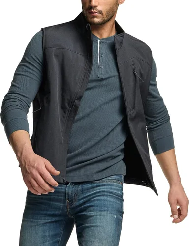 Vista 3 de TSLA - Chaleco Softshell sin mangas para hombre, chaleco cortavientos con cremallera completa, chaleco de senderismo, golf, viajes al aire libre.