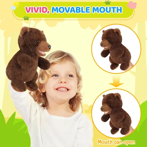 Vista 4 de Marionetas de Mano de Animales de 11 Pulgadas Safari Selva Zoológico Bosque Títere Selva Tropical Pastizales Animales Juego de Roles para Niños