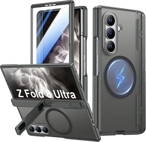 Vista 274 de Temdan Funda para Samsung Galaxy Z Fold 8, compatible con MagSafe, protector de pantalla HD integrado y función atril, protección de bisagra Negro