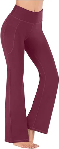 Vista 2 de SMIDOW Pantalones de yoga con corte de bota para mujer, leggings acampanados, informales, pierna ancha, pantalones de entrenamiento con bolsillos