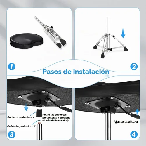 Vista 6 de Banco de tambor de sillín, trono de batería hidráulico de servicio pesado, asiento de batería de espuma viscoelástica ergonómico, silla de batería