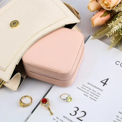 Vista 3 de Mini estuche de viaje de joyería, organizador de viaje de cuero para mujeres y niñas, pequeñas cajas de joyería para regalos, organizador de joyas