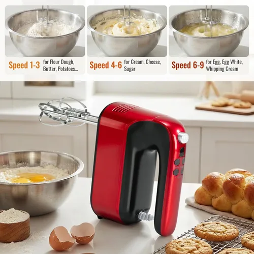 Vista 7 de CBQ Hand Mixer Electric, 9 Speed 400W Handheld Mixer with Digital, Touch Button, Turbo, Snop-On Storage Case, 5 Stainless Steel Accessories, Hand