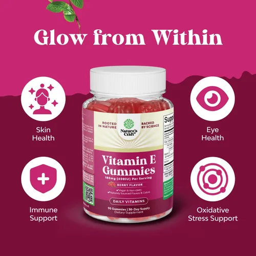 Vista 10 de Natures Craft Gomitas de vitamina E para el cuidado de la piel – Suplemento para la piel de 400 UI de vitamina E de alta potencia – Suplemento