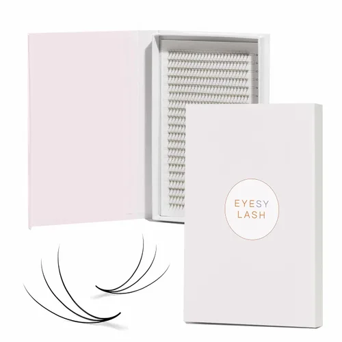 Vista 9 de Eyesy Lash 1200 abanicos Easy Promade – 5D 0.07 rizo CC longitudes mixtas de 0.315-0.630 in – Ultra Speed 40 líneas de pestañas bandejas de pestañas