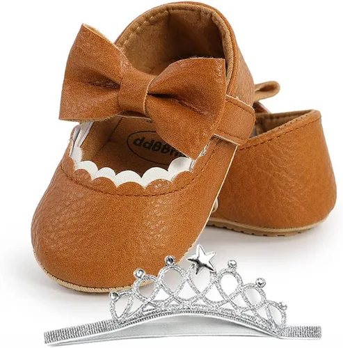 Vista 2 de Zapatos planos Mary Jane de princesa para niñas recién nacidas, zapatos de boda con suela suave de goma antideslizante para recién nacidas