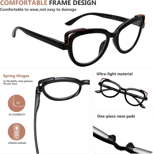 Vista 5 de Eyekepper Paquete de 5 lentes de lectura para mujer, diseño de ojo de gato