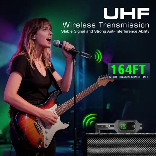 Vista 7 de Transmisor y receptor inalámbrico XLR adaptador de micrófono inalámbrico UHF para rango de 164 pies 8 horas Batería adaptador de micrófono