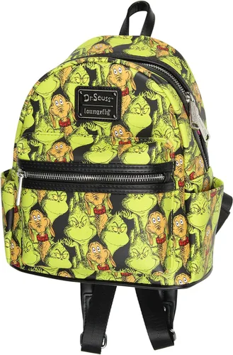 Vista 2 de Loungefly Dr. Seuss The Grinch and Max - Mini mochila de piel sintética con estampado completo, Multi colorido, Viajar