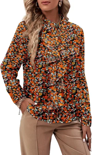 Vista 22 de LYANER - Blusa de manga larga con cuello de botón y volantes en la parte delantera para mujer