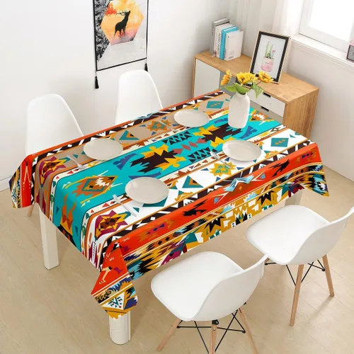 Vista 9 de Mantel redondo de 55 pulgadas, diseño étnico tribal con flechas aztecas, regalos para mujeres y hombres, ropa de mesa geométrica de tribu india