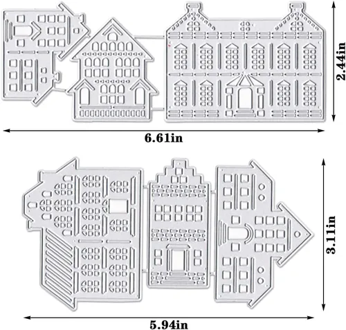 Vista 2 de Hying 2 troqueles de fondo de Navidad para hacer tarjetas, troqueles de corte de edificios de Navidad para álbumes de recortes, papel