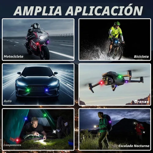 Vista 6 de 2 piezas de luces estroboscópicas LED inalámbricas con control remoto, luces LED mini impermeables USB de 8 colores, luces LED de advertencia