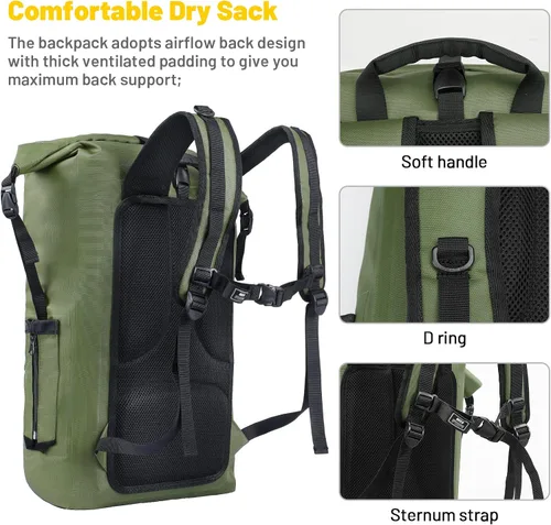 Vista 3 de MIER Mochila impermeable Saco con cierre de parte superior enrollable Bolsa seca ligera, Mochilas tipo mochila