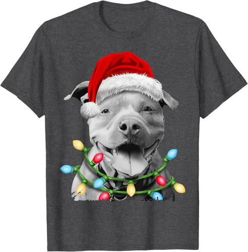 Vista 36 de Pit Bull Santa - Camiseta de perro con luces para árbol de Navidad para niños, Negro, S