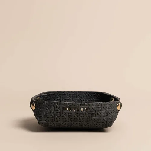 Vista 5 de OLETHA Plato estético pequeño para joyas, pequeño soporte plegable para anillos, diseño de celosía, carbón