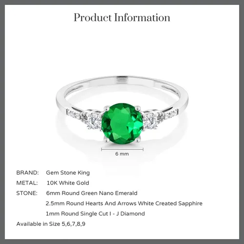 Vista 6 de Gem Stone King Anillo de compromiso de 3 piedras de oro blanco esmeralda simulada de zafiro y diamante de imitación para mujer