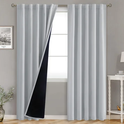 Vista 150 de BGment Cortinas 100% opacas beige de 63 pulgadas de largo con forro aislante térmico, bolsillo para varilla y lengüeta trasera de doble capa