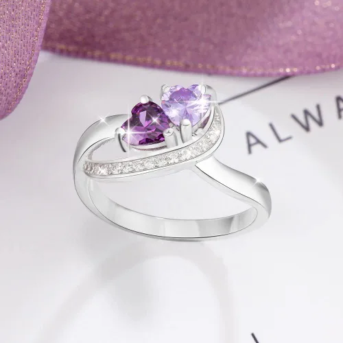 Vista 4 de Anillos de piedra natal personalizados para mujer, regalos personalizados para el día de la madre, anillos de promesa para madre e hija o mejor