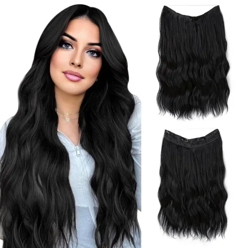 Vista 25 de SARLA Extensión de Cabello con Alambre Invisible con 3 Clips Pieza de Cabello Sintética Corta de Ondas de Playa Diadema Transparente Ajustable
