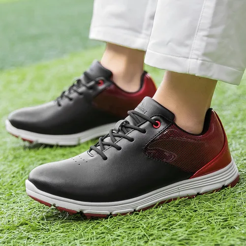 Vista 5 de Zapatos de golf impermeables para hombre, sin pinchos, para exteriores, golf, deportes, entrenamiento, clásicos, para hombre, talla 13, 14