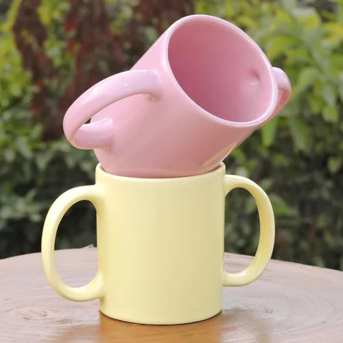 Vista 3 de HealthGoodsIn Juego de 2 tazas de doble asa (taza de doble agarre) para una sujeción segura, 11.83 onzas líquidas (color pastel)