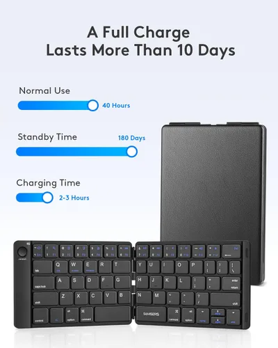 Vista 6 de Samsers Teclado Bluetooth plegable, teclado inalámbrico portátil con soporte de soporte, recargable de tamaño completo ultra delgado plegable