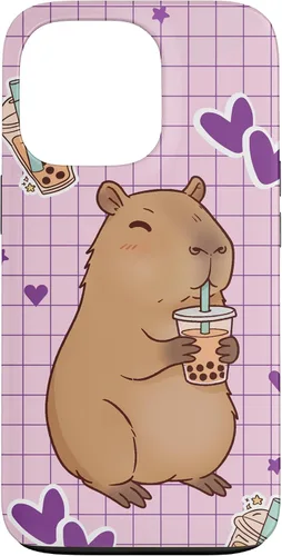 Vista 10 de Funda Kawaii Anime Capybara Beber Boba Bubble Tea Kids Girls para iPhone 17