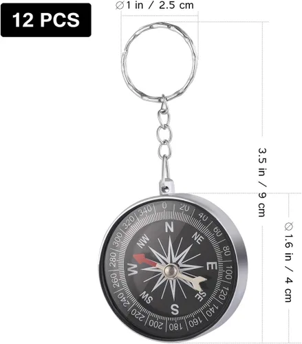 Vista 3 de Toyvian 12 llaveros de brújula – Colgante de brújula pirata de aleación para niños, recuerdos de fiesta temática de viaje, decoraciones