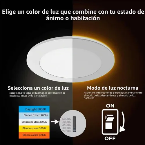 Vista 2 de Meconard Paquete de 6 luces LED empotrables de 4" de 5 CCT con luz nocturna, 2700K/3000K/3500K/4000K/5000K seleccionables, luces LED empotrables