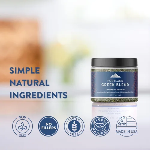 Vista 2 de Portland Salt Co. Mezcla de especias griegas con sal marina – Condimento y frotación mediterránea de uso general Signature – Sin OMG, 1.94 onzas