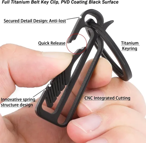 Vista 4 de TISUR Clip para llave de cinturón, mosquetón de titanio para cinturón, clip desmontable de liberación rápida, Gris