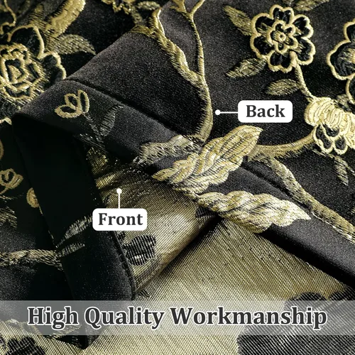 Vista 6 de VOGOL Cortinas de cenefa de jacquard dorado con diseño de flores de lujo para dormitorio, sala de estar, comedor, 52 x 14 pulgadas, 1 panel, negro