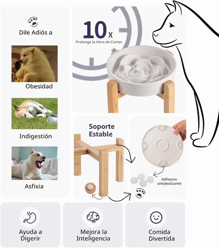 Vista 4 de Cuenco de cerámica blanca para perros de raza pequeña y media, cuenco elevado de alimentación lenta de 6.1 pulgadas, cuenco de comida para perros