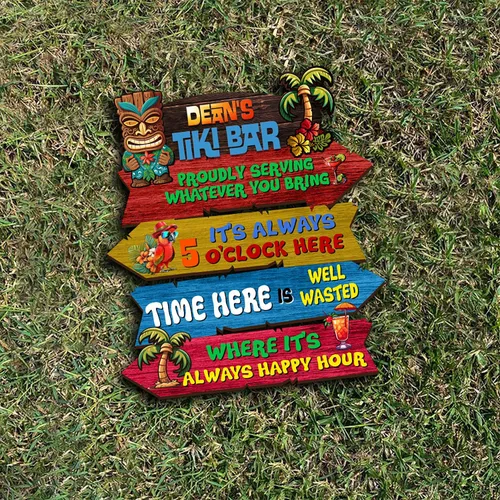 Vista 4 de THUYPT Cartel personalizado con reglas Tiki para bar Tiki, decoración de madera Tiki con patrón Tiki Totem, decoración tropical para playa impresa