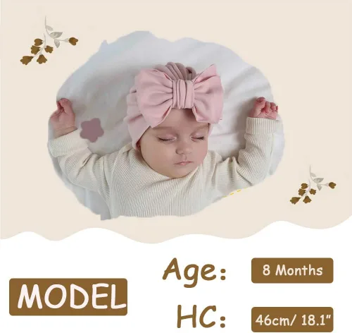 Vista 6 de Peecabe Gorro de hospital de algodón para recién nacido, gorro de bebé con lazo, para primavera, verano, 0-36 meses