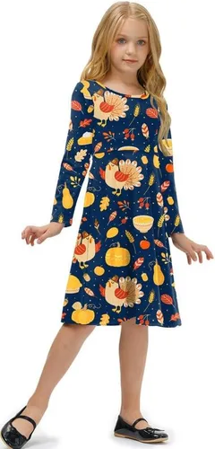 Vista 5 de BesserBay Vestido midi de pavo con estampado de Acción de Gracias para niñas de 4 a 12 años