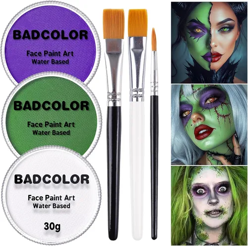 Vista 17 de Juego de pintura facial de camuflaje negro verde marrón con pinceles, kit de pintura facial a base de agua para camuflaje militar, caza y paintball