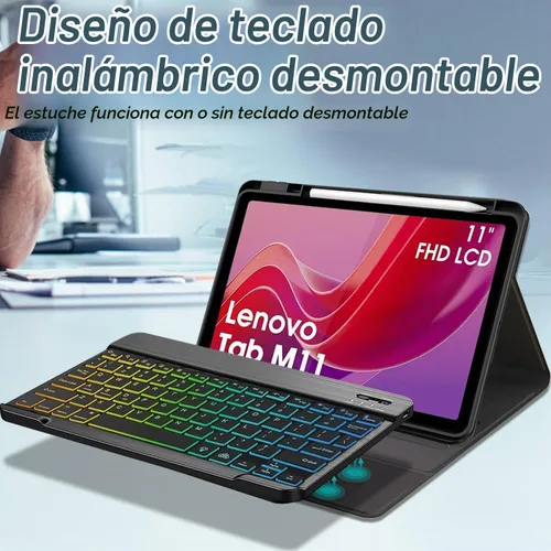 Vista 4 de Funda con teclado para Lenovo Tab M11 de 11 pulgadas 2024 (TB330FU/TB330XU), 7 colores con retroiluminación de arco iris desmontable Bluetooth