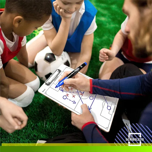 Vista 2 de Scribbledo Tabla de entrenamiento de fútbol de borrado en seco de 15 x 9 pulgadas, pizarra blanca de fútbol para entrenadores, accesorios