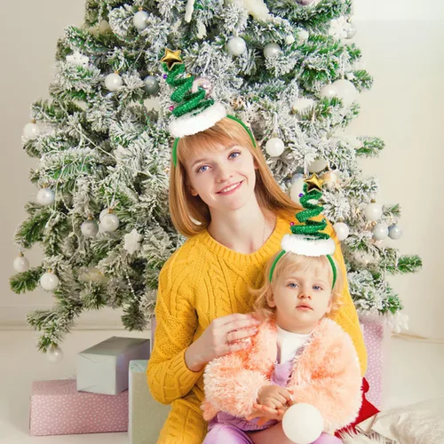 Vista 7 de FUEAWIM Diadema elástica para árbol de Navidad con campanas de Papá Noel con purpurina Chucky