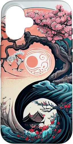 Vista 31 de Funda para iPhone 11 Pro Max Yin Yang Cherry Blossom Bonsái y Great Wave