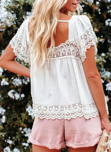 Vista 2 de Dokotoo Blusa casual de encaje con cuello cuadrado para mujer