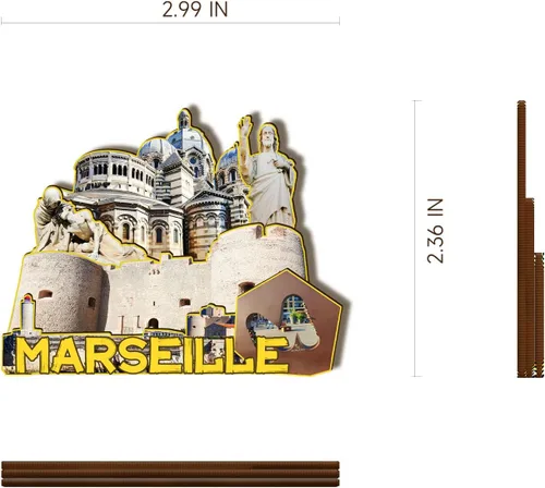 Vista 3 de Imán de madera de Marsella de Francia 3D para nevera, recuerdos coleccionables, decoración hecha a mano, artesanías 2
