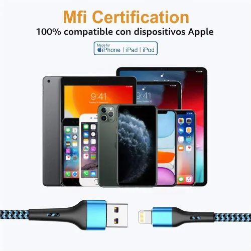 Vista 2 de Durcord Cargador para iPhone de 6 pies/6/3/1.5, cable Lightning de carga rápida, cable trenzado de nailon compatible con iPhone 14/13/12/11 Pro