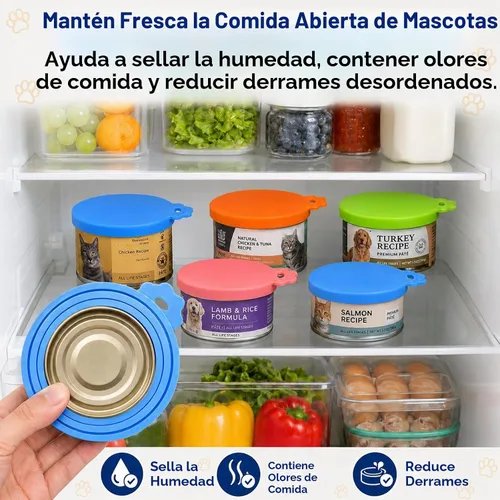 Vista 6 de Tapas para latas de comida para perros y latas de comida para gatos, paquete de 2, fundas de silicona para latas de alimentos húmedos, se adapta a