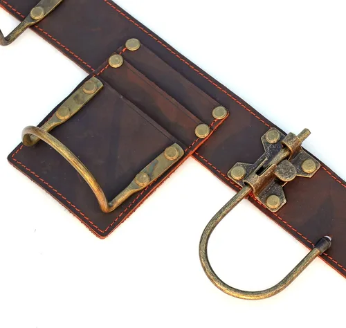 Vista 7 de TOURBON - Cinturón de herramientas ajustable con 2 bolsillos para herramientas, 7 fundas para herramientas (marrón oscuro) Hanging Hooks Hammer
