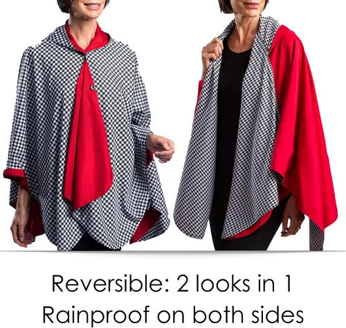 Vista 3 de RainCaper Capa de lluvia para mujer, poncho con capucha, reversible, magnífico y ultrasuave