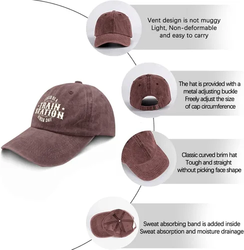 Vista 6 de Hat Could be a Train Station Kinda Day Dad Hat, Vintage Baseball Cap for Women
